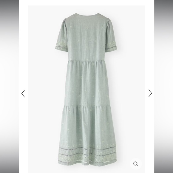 NWOT Wrap London Light Blue Teal Linen Embroidered Dress - Picture 2 of 9